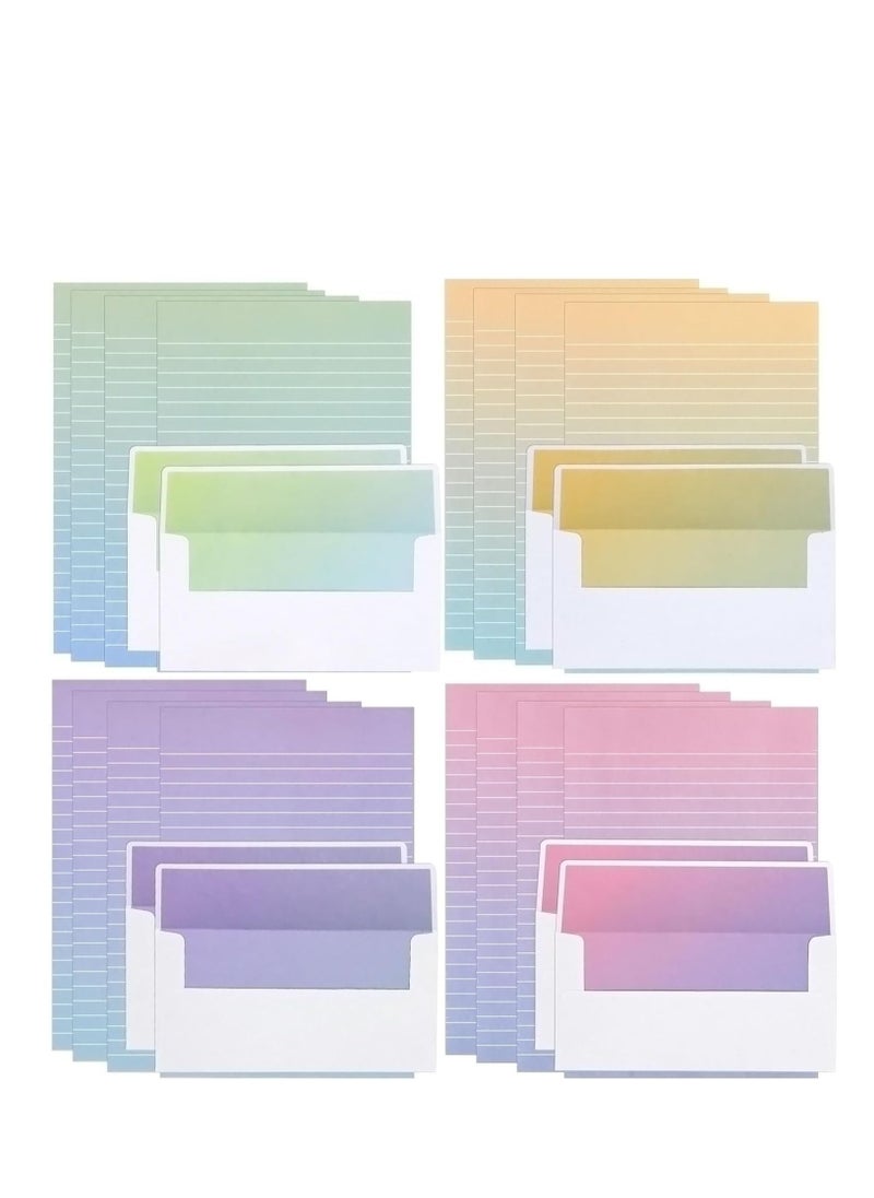 KASTWAVE - Envelopes, Watercolor Stationery Set with Envelopes, 16 Lined Paper Sheets + 8 Envelopes, Gradient Colors Stationery Paper for Writing Letter Poems Invitations Best Wishes - Image 1