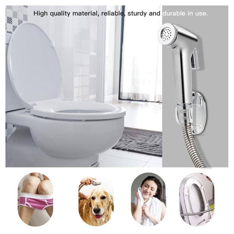 BATH GURU ABS Shattaf Handheld Health Faucet Set Toilet Wash Bidet Jet Spray Gun Shower Head (Chrome Plated) Pack of 2 - Image 4