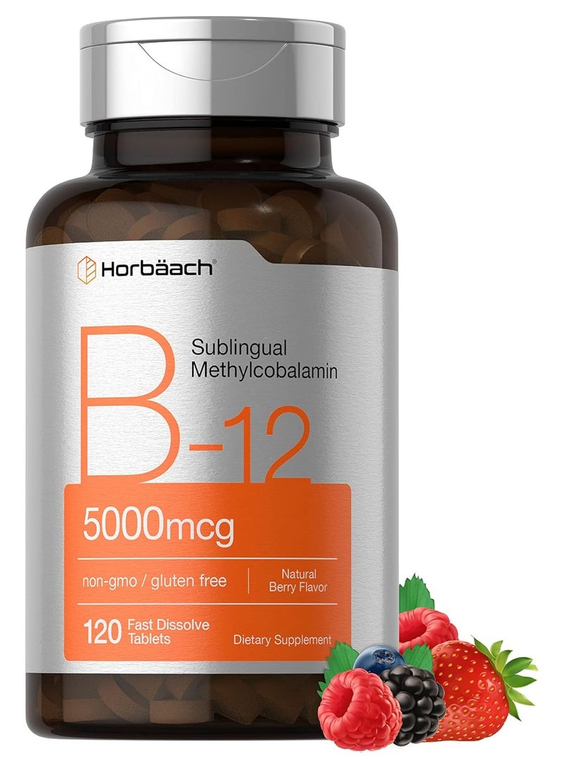 Horbaach B12 Vitamin 5000 mcg | 120 Tablets | as Methylcobalamin | Vegetarian, Non-GMO & Gluten Free Supplement - Image 1