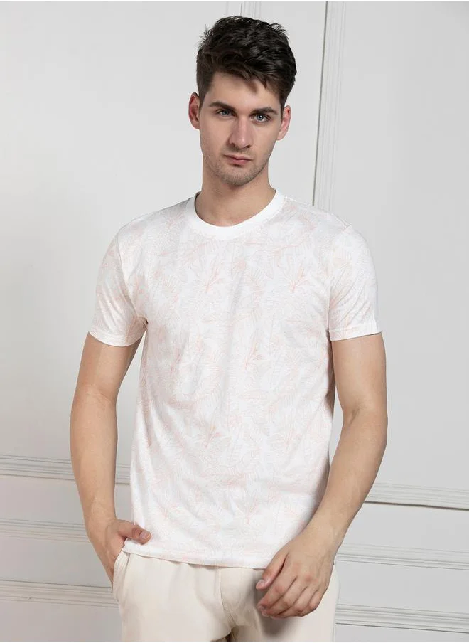 دينيس لينغو Regular Fit All Over Leaf Print T-Shirt