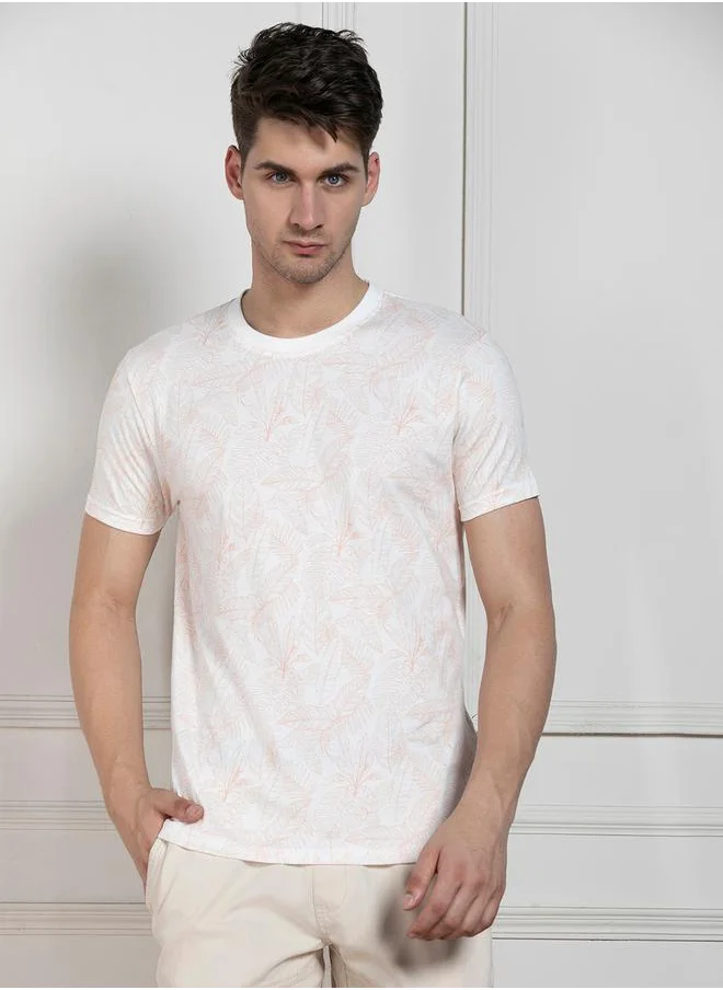 دينيس لينغو Regular Fit All Over Leaf Print T-Shirt