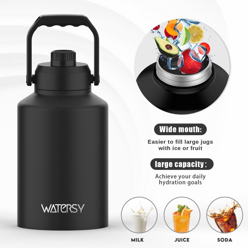 WATERSY Half Gallon Water Bottle Insulated(Cold for 48 Hrs),BPA Free&Leak Proof,64oz Stainless Steel Water Jug/Flask,Big thermo,Large Water Bottle with Handle for Gym,Hiking,Camping,Black - Image 5