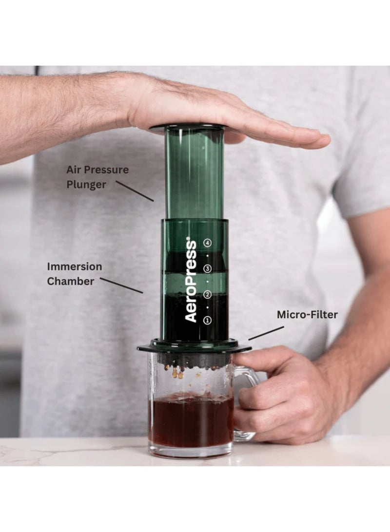 AeroPress Coffee Maker, 3-in-1 Brewing, Portable, Made in USA, Clear Green - 1-2 Cups - Image 2
