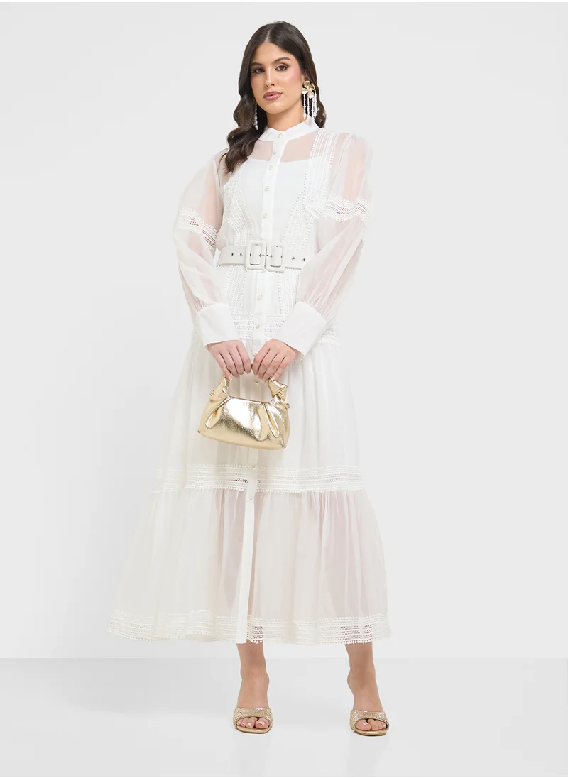 خزانة Puff Sleeve Sheer Dress