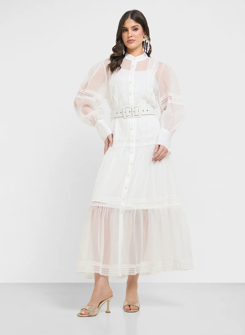Khizana Puff Sleeve Sheer Dress