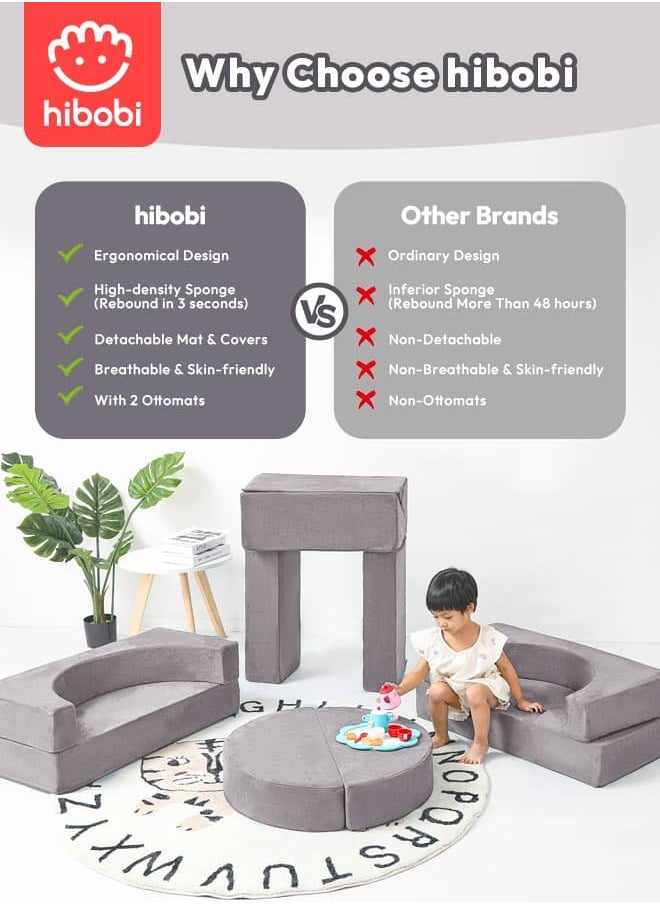 hibobi Kid 11-Piece Modular Sofa - Large Creative Play Couch, Promotes Children's Creativity and Motor Skills, Multi-Functional for All Ages, Doubles as Play Toy and Comfortable Seating  - Image 2