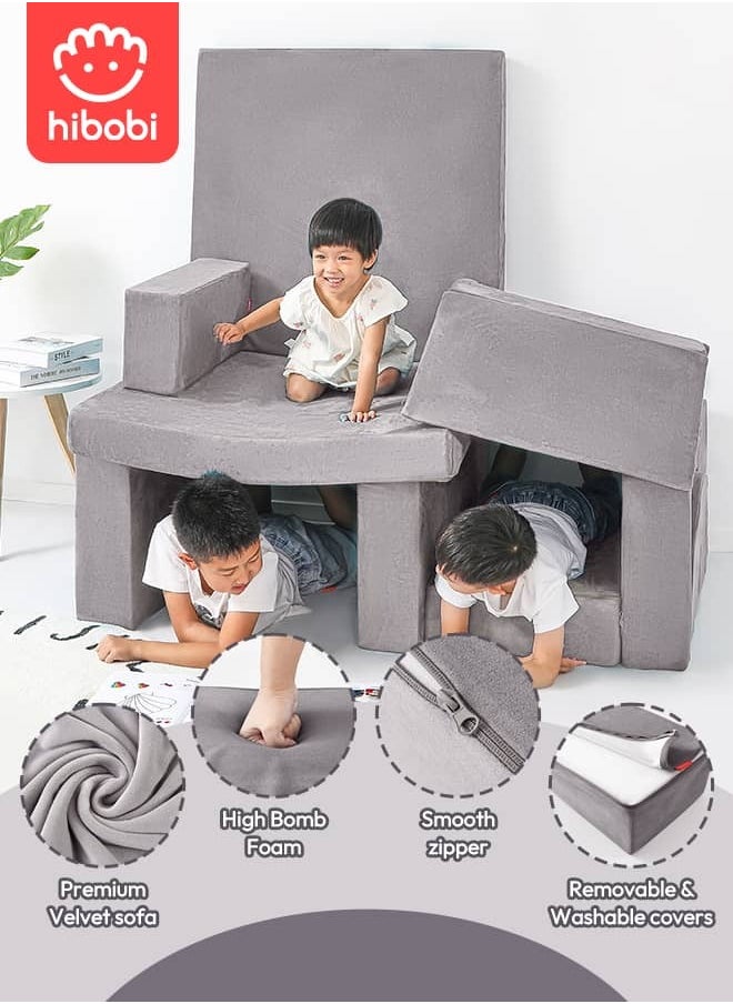 Kid 11-Piece Modular Sofa - Large Creative Play Couch, Promotes Children's Creativity and Motor Skills, Multi-Functional for All Ages, Doubles as Play Toy and Comfortable Seating