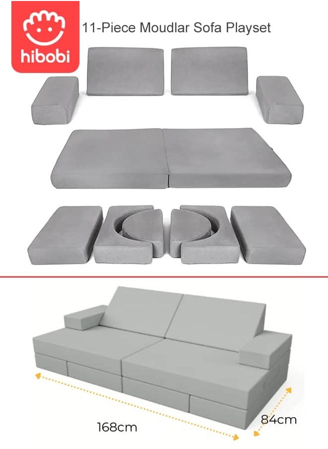 Kid 11-Piece Modular Sofa - Large Creative Play Couch, Promotes Children's Creativity and Motor Skills, Multi-Functional for All Ages, Doubles as Play Toy and Comfortable Seating