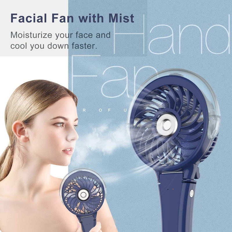 HandFan Portable Handheld Misting Fan, Rechargeable Personal Mister Fan, Battery Operated Spray Water Mist Fan, Foldable Electric Mini Cooling Hand Fans for Beach Travel Outdoors Makeup (RoyalBlue) - Image 2