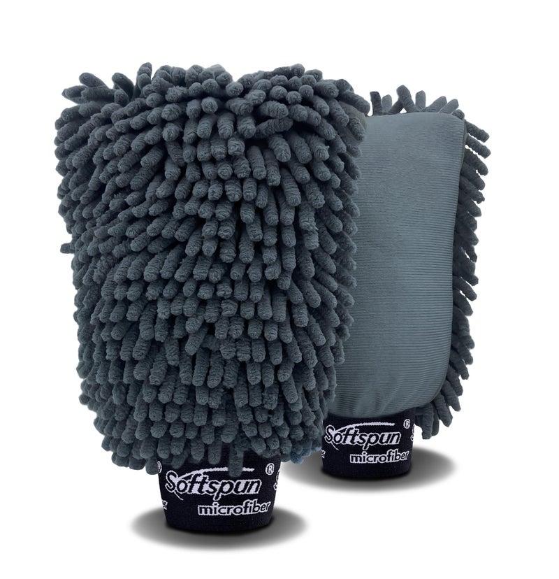 SOFTSPUN Microfiber Chenille & Glass Cloth Mitt, 2 Piece Combo 1700 GSM Grey! Multi-Purpose Super Absorbent and Perfect Wash Cleaning for Bike Auto, Cars Both Interior and Exterior. - Image 1
