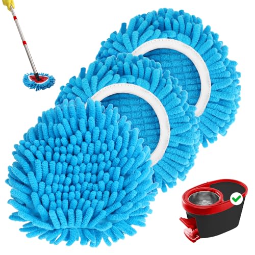 Baderke 3 Pack Chenille Mop Heads Replacements Compatible with 1 Tank System Chenille Duster Replacement Heads Microfiber Spin Mop Refill Pads Reusable Dust Refills for Floor Cleaning Blue - Image 1
