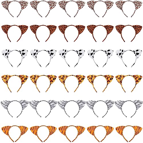 Kigeli 30 Pcs Jungle Animal Safari Ears Headbands for Kids Hair Hoops Photo Booth Props Wild One Birthday Halloween FavorsJungle Animal - Image 1