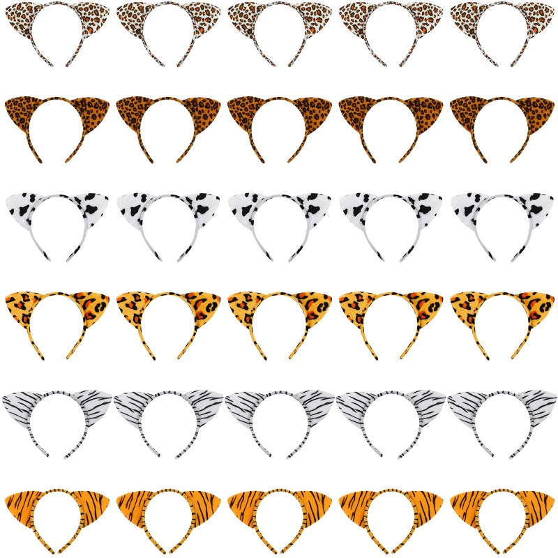 Kigeli 30 Pcs Jungle Animal Safari Ears Headbands for Kids Hair Hoops Photo Booth Props Wild One Birthday Halloween FavorsJungle Animal - Image 3
