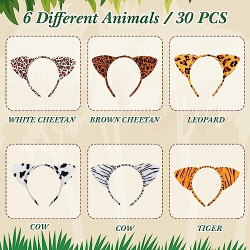 Kigeli 30 Pcs Jungle Animal Safari Ears Headbands for Kids Hair Hoops Photo Booth Props Wild One Birthday Halloween FavorsJungle Animal - Image 5