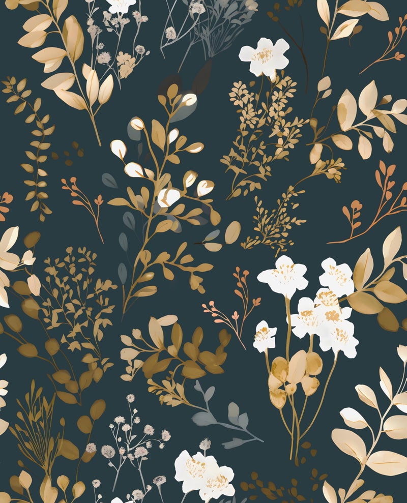 Laatse Navy Floral Wallpaper Peel and Stick Boho Wallpaper Vintage Blue/Gold Leaf Contact Paper Waterproof Self Adhesive Modern Wall Paper for Cabinet Walls Kitchen 17.5in x393in - Image 1