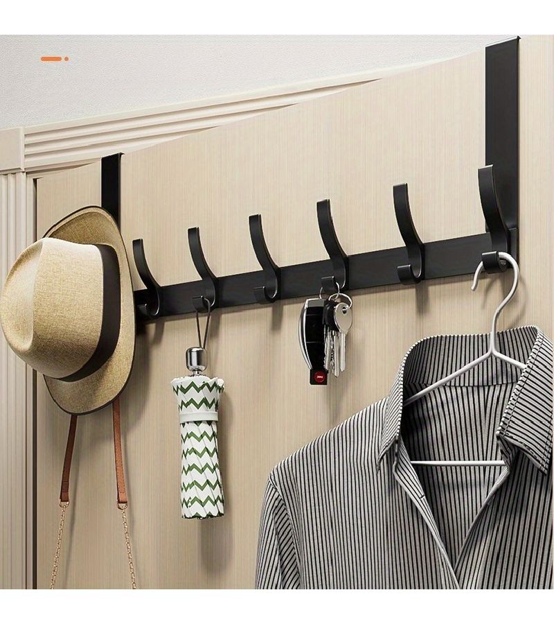 Black 6 Hook Over Door Organizer No Drilling For Hats Keys Towels - Image 4