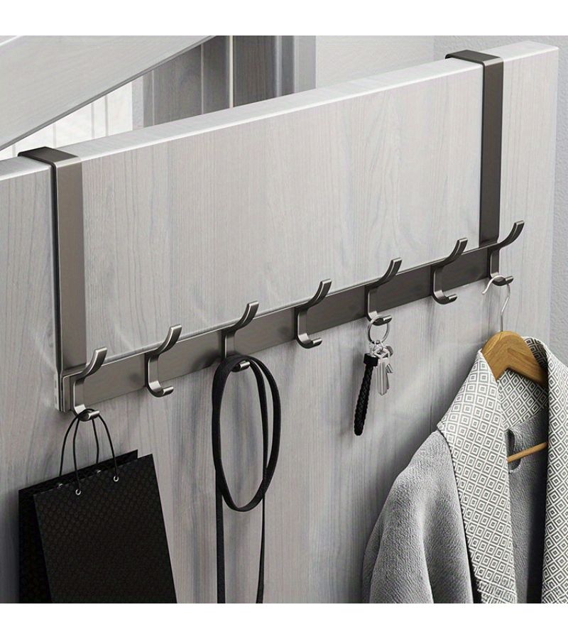 Black 6 Hook Over Door Organizer No Drilling For Hats Keys Towels - Image 1