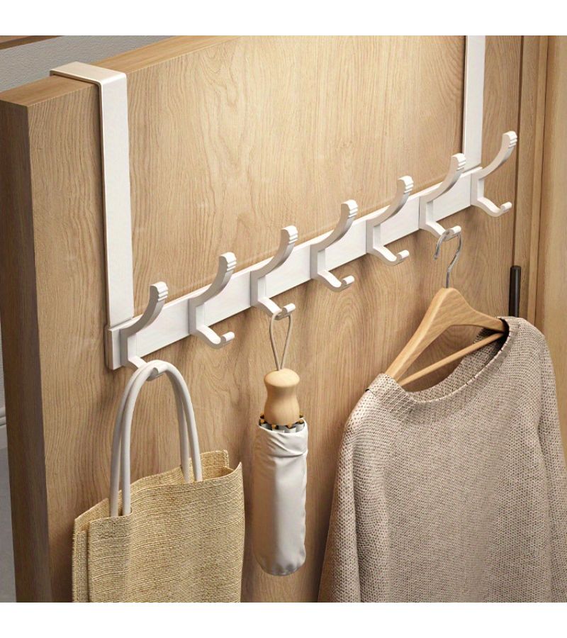 Black 6 Hook Over Door Organizer No Drilling For Hats Keys Towels - Image 2