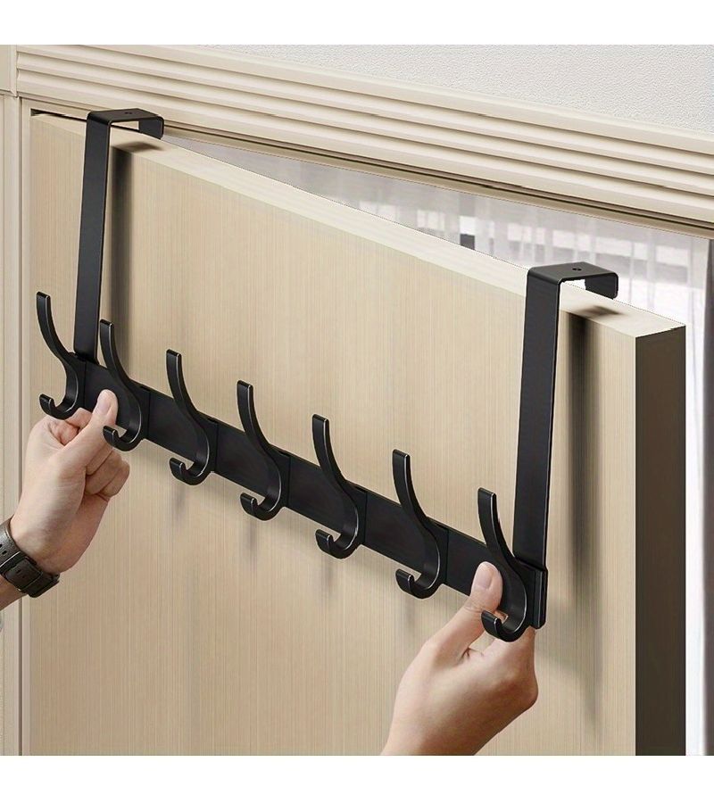 Black 6 Hook Over Door Organizer No Drilling For Hats Keys Towels - Image 5
