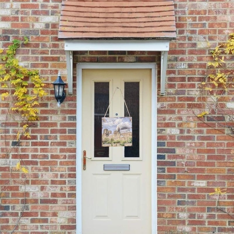 15x15cm Carved Wood Panel Square Hanging Plaque Architectural Motif Engraved Plywood Wall Art for Indoor Display - Image 5