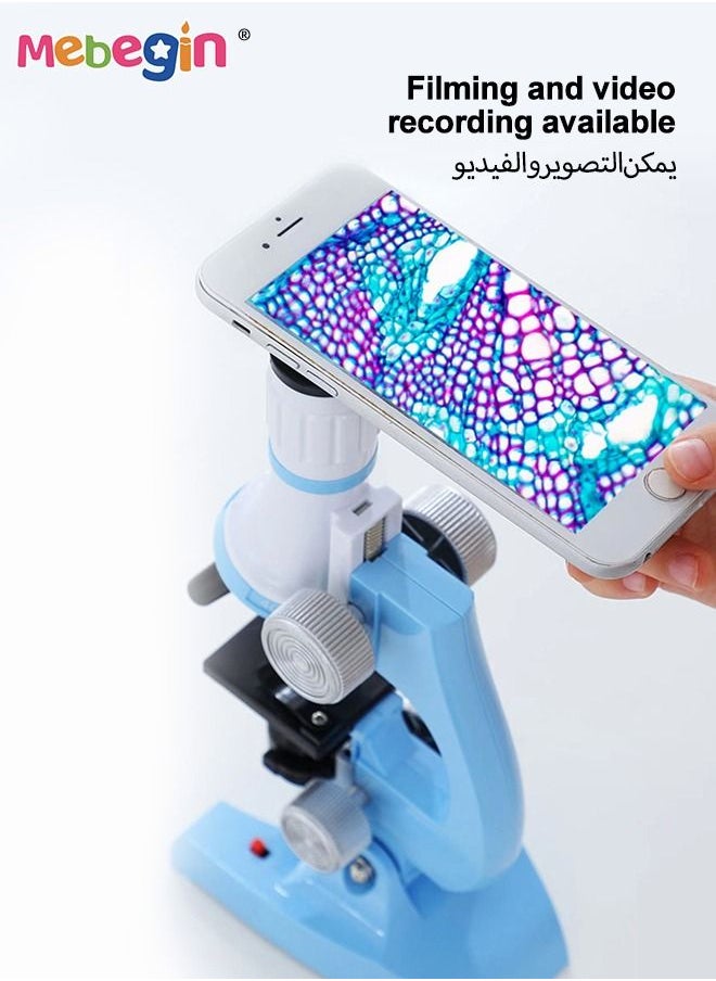 مجاهر 1200X للأطفال الطلاب مع 12 قطعة من الشرائح المجهرية مع مصابيح LED محمولة باليد قوية تشتمل على 24 عينة مجاهر بيولوجية للتعليم المنزلي في المختبر المدرسي