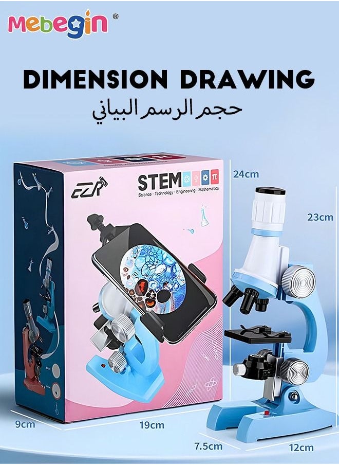 مجاهر 1200X للأطفال الطلاب مع 12 قطعة من الشرائح المجهرية مع مصابيح LED محمولة باليد قوية تشتمل على 24 عينة مجاهر بيولوجية للتعليم المنزلي في المختبر المدرسي