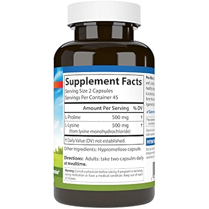 Carlson - Pro-Rite, Free-Form L-Proline & L-Lysine, Health, Joint Support & Collagen Formation, 90 Capsules - Image 2
