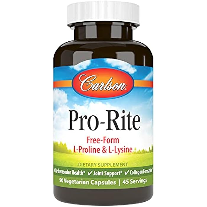 Carlson - Pro-Rite, Free-Form L-Proline & L-Lysine, Health, Joint Support & Collagen Formation, 90 Capsules - Image 1