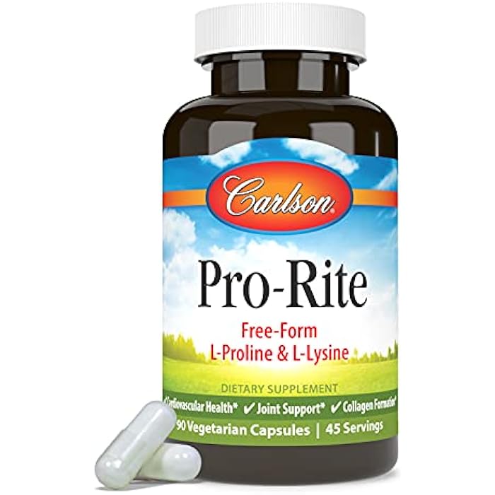 Carlson - Pro-Rite, Free-Form L-Proline & L-Lysine, Health, Joint Support & Collagen Formation, 90 Capsules - Image 5