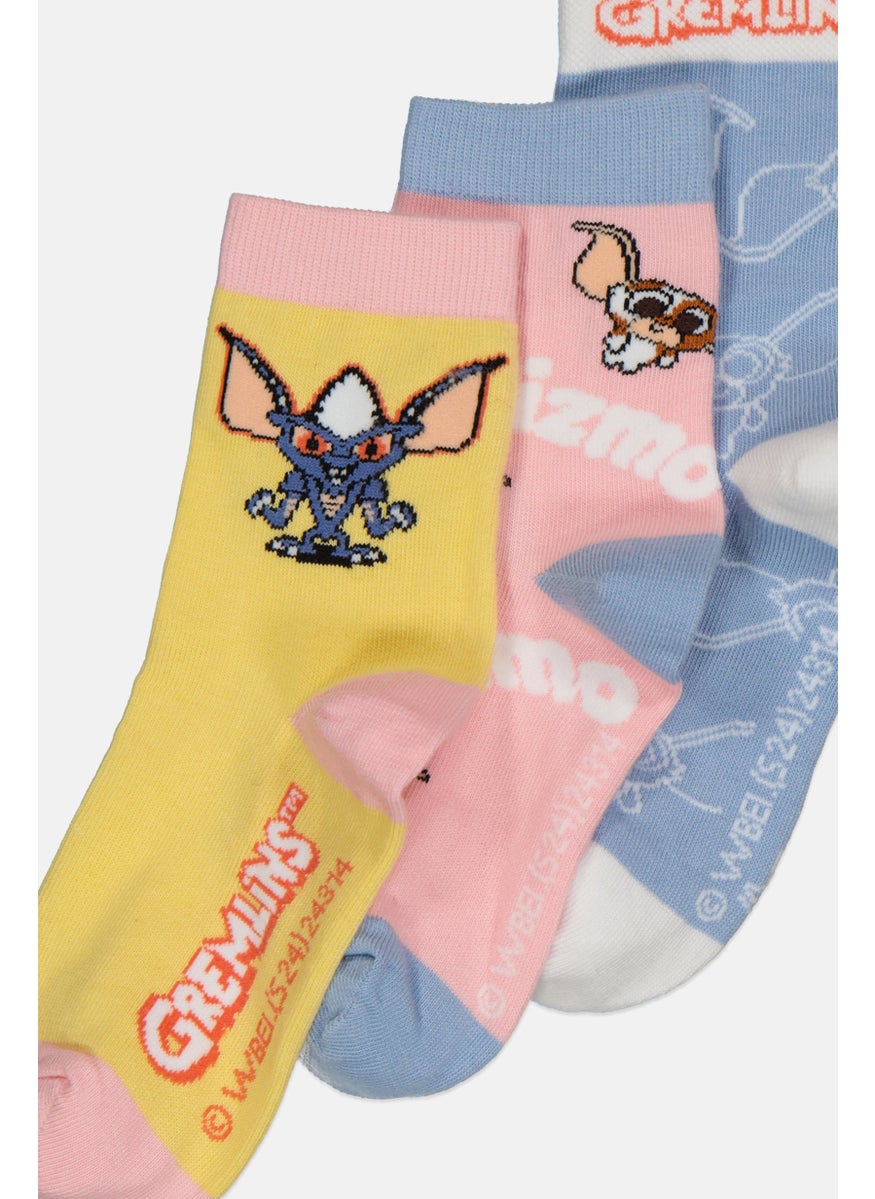 Gremlins Toddlers Girl 3 Pair Allover Print Crew Socks, Pink  - Image 2