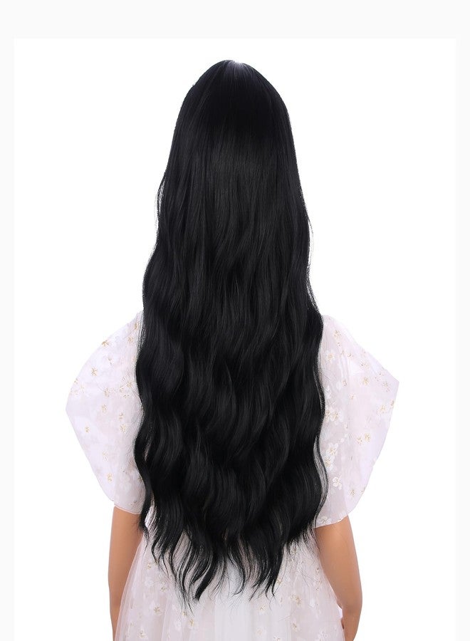 DUDUWIG Kids Black Wig Child Long Black Wig with Bangs Girls Black Wavy Curly Wig Synthetic Hair Wig Include Wig Cap - Image 4