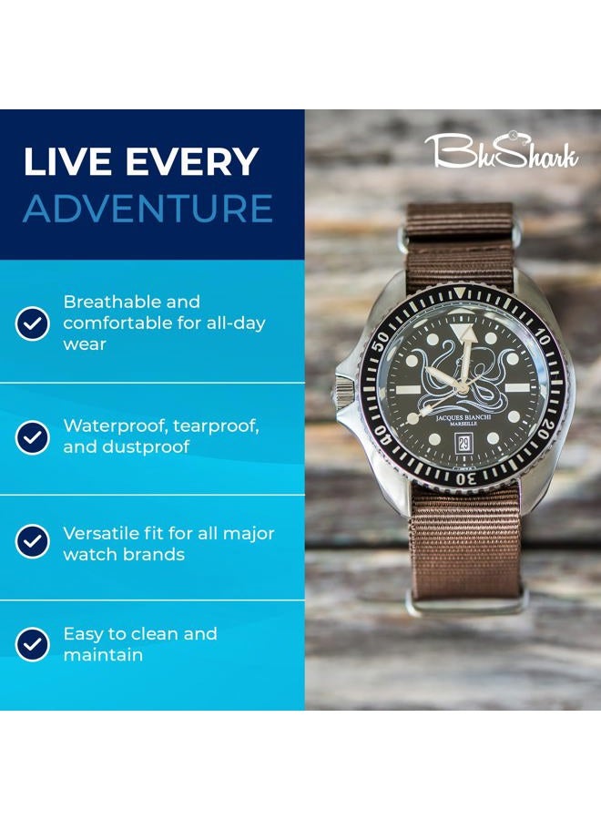 BluShark , Original Collection Military-Style Waterproof Watch Strap, Fits All Timepiece Brands, Durable Nylon Wristwatch Accessories with Stainless Steel Buckle - 18mm, 20mm, 22mm & 24mm Watch Bands - Image 4