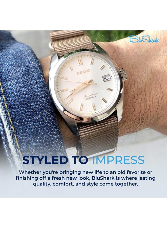BluShark , Original Collection Military-Style Waterproof Watch Strap, Fits All Timepiece Brands, Durable Nylon Wristwatch Accessories with Stainless Steel Buckle - 18mm, 20mm, 22mm & 24mm Watch Bands - Image 5