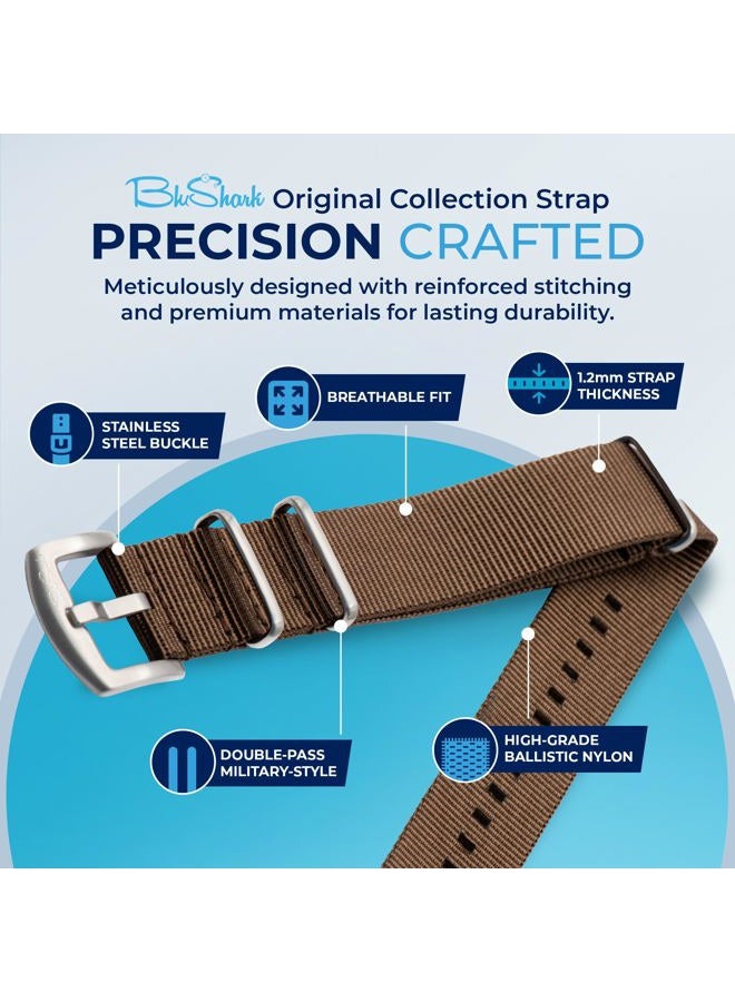 BluShark , Original Collection Military-Style Waterproof Watch Strap, Fits All Timepiece Brands, Durable Nylon Wristwatch Accessories with Stainless Steel Buckle - 18mm, 20mm, 22mm & 24mm Watch Bands - Image 3
