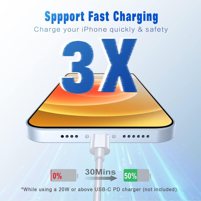 كابل USB C إلى Lightning [معتمد من Apple MFi] عبوة من قطعتين بطول 6 أقدام، كابل شحن سريع iPhone مع توصيل الطاقة من نوع C، متوافق مع iPhone 14 13 13 Pro Max 12 12 Pro Max 11 XS XR X 8 - Image 3