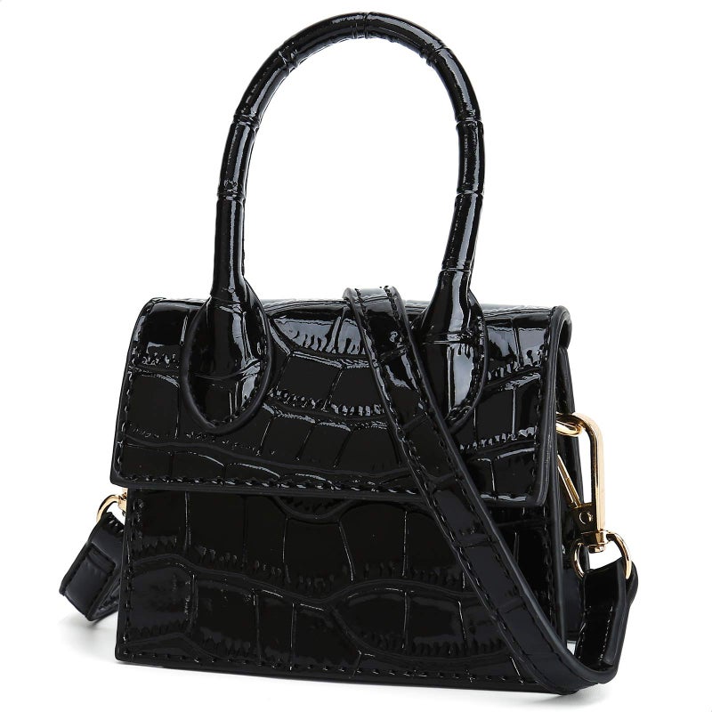 CATMICOO CATMICOO Mini Purse for Women, Mini Bag with Crocodile Pattern (Black crocodile pattern)  - Image 1
