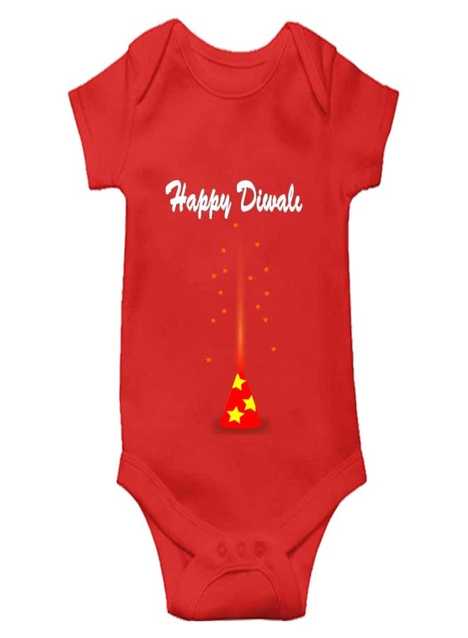Mott2 Diwali Special Unisex Baby Romper - First Diwali (0-3 Months Red) - Image 1