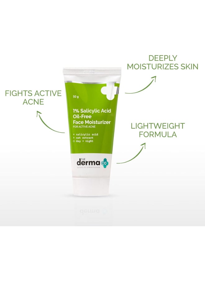 THE derma Co - The Derma Co 1% Salicylic Acid Oil-Free Face Moisturizer with Oat Extract for Active Acne - 50g - Image 1