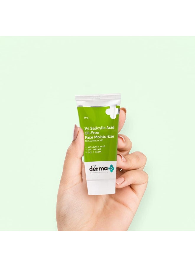 THE derma Co - The Derma Co 1% Salicylic Acid Oil-Free Face Moisturizer with Oat Extract for Active Acne - 50g - Image 1