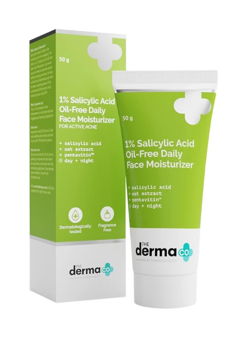 The Derma Co 1% Salicylic Acid Oil-Free Face Moisturizer with Oat Extract for Active Acne - 50g