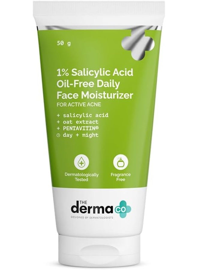 ذا ديرما كو مرطب الوجه الخالي من الزيوت بحمض الساليسيليك 1% من The Derma Co مع مستخلص الشوفان لحب الشباب النشط - 50 جم - Image 1