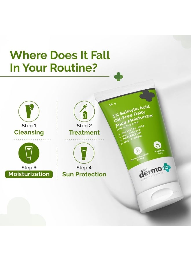 ذا ديرما كو مرطب الوجه الخالي من الزيوت بحمض الساليسيليك 1% من The Derma Co مع مستخلص الشوفان لحب الشباب النشط - 50 جم - Image 4