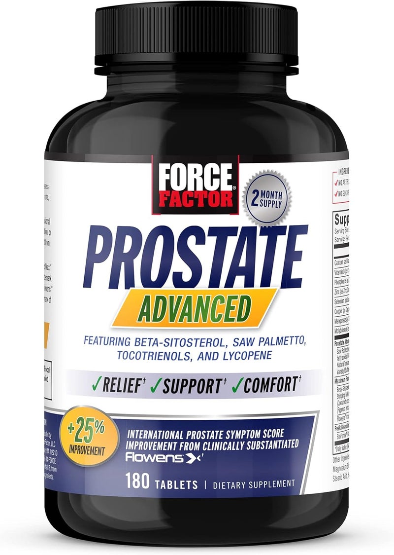 FORCE FACTOR Prostate Advanced Health Supplement for Men for Reducing Nighttime Bathroom Trips Bladder  Urinary Relief with Saw Palmetto BetaSitosterol 180 Tablets 1Pack - Image 1