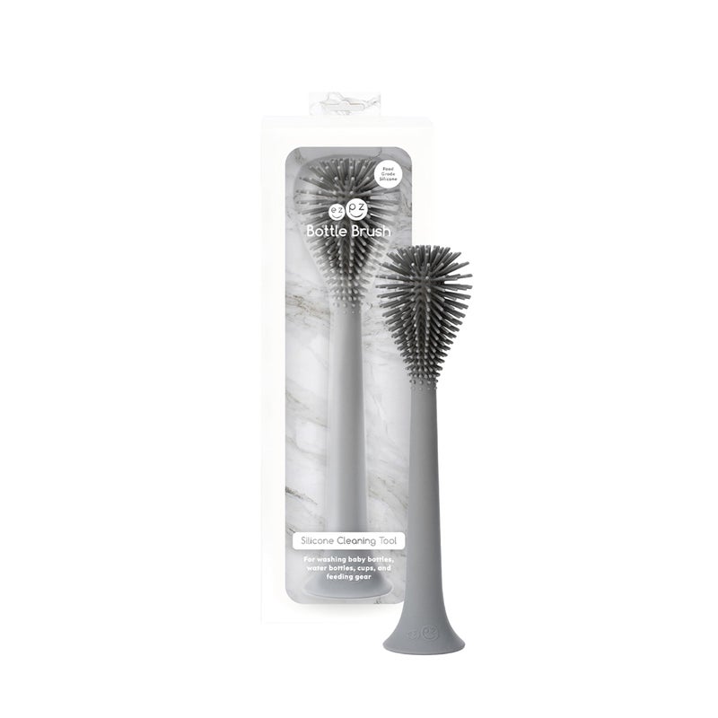 ezpz Bottle Brush Gray OdorResistant Silicone Cleaning Tool with Long Sturdy Handle and Suction Base Flexible Top for Tight Spaces Gently Cleans Cups Glasses Bottles and Accessories