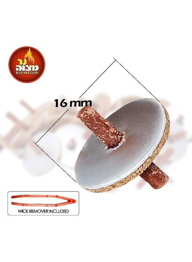 Ner Mitzvah Round Floating Wicks - 50 Count (Approx.), Cotton Wicks and Cork Disc Holders for Oil Cups - Bonus Wick Removal Tweezers - Image 2