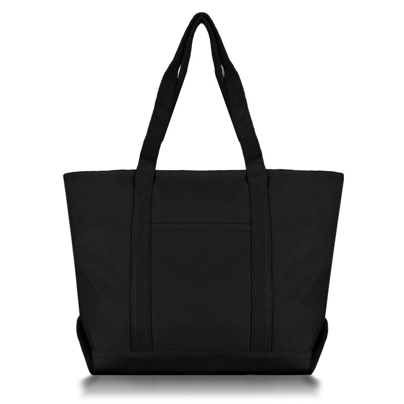 DALIX Womens 23" Deluxe 24 oz. Cotton Canvas Tote Bag Zippered in Black - Image 2