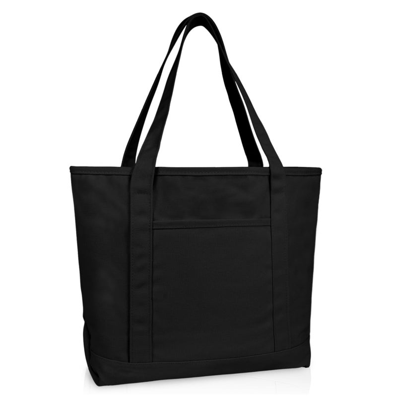 DALIX Womens 23" Deluxe 24 oz. Cotton Canvas Tote Bag Zippered in Black - Image 1