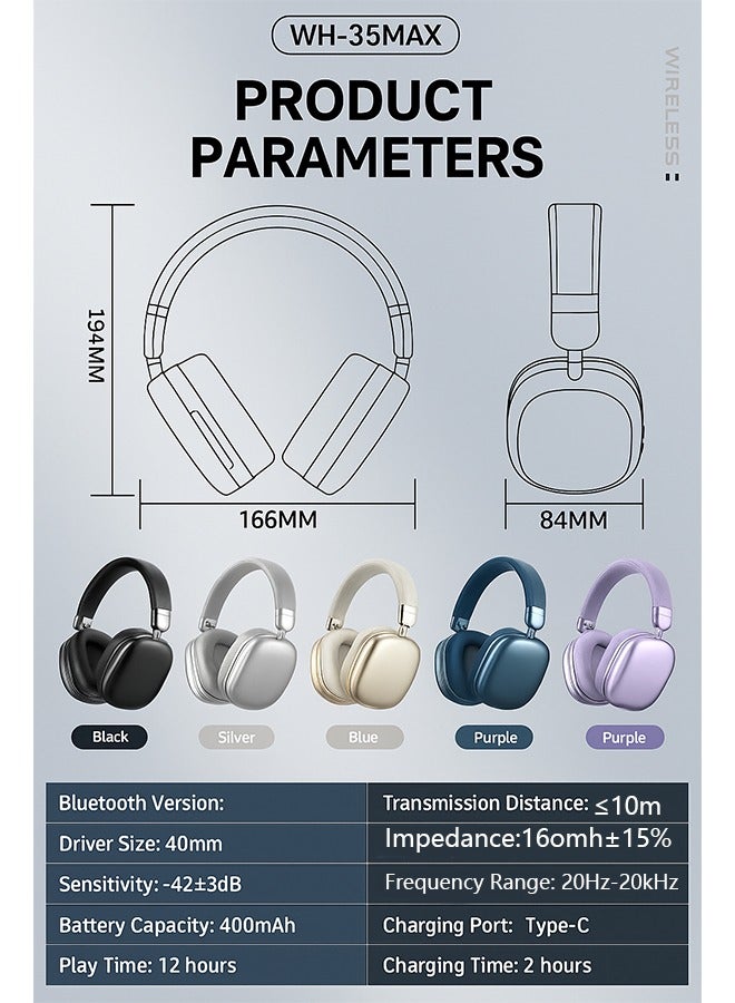 Digipace Active Noise Canceling, Bluetooth Headphones Over-Ear with 400mAh Battery, 12H Playtime 2H Charging V5.3 Type-C, Universal Compatibility for Gaming Music (Silver Gray) - Image 2