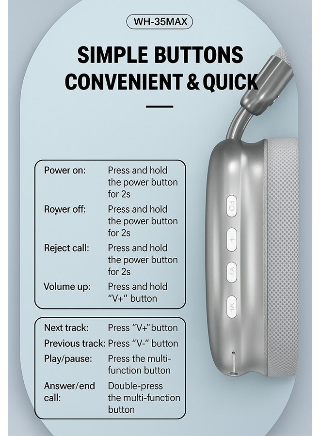 Digipace Active Noise Canceling, Bluetooth Headphones Over-Ear with 400mAh Battery, 12H Playtime 2H Charging V5.3 Type-C, Universal Compatibility for Gaming Music (Silver Gray) - Image 4