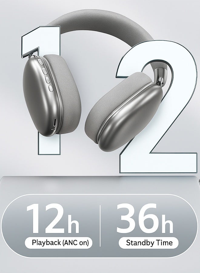 Digipace Active Noise Canceling, Bluetooth Headphones Over-Ear with 400mAh Battery, 12H Playtime 2H Charging V5.3 Type-C, Universal Compatibility for Gaming Music (Silver Gray) - Image 5
